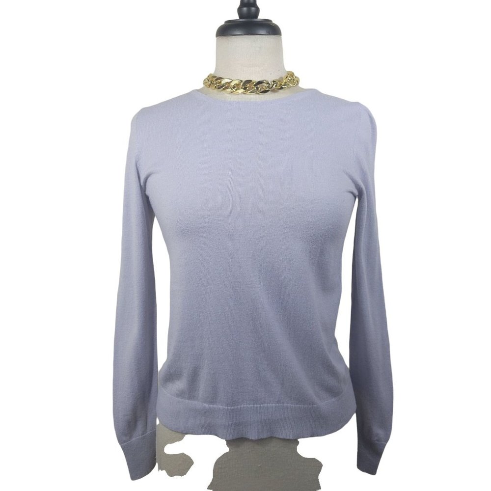 Ann Taylor Woman's Blue Knit Long Sleeve Top Round Neck Zipper back X Small